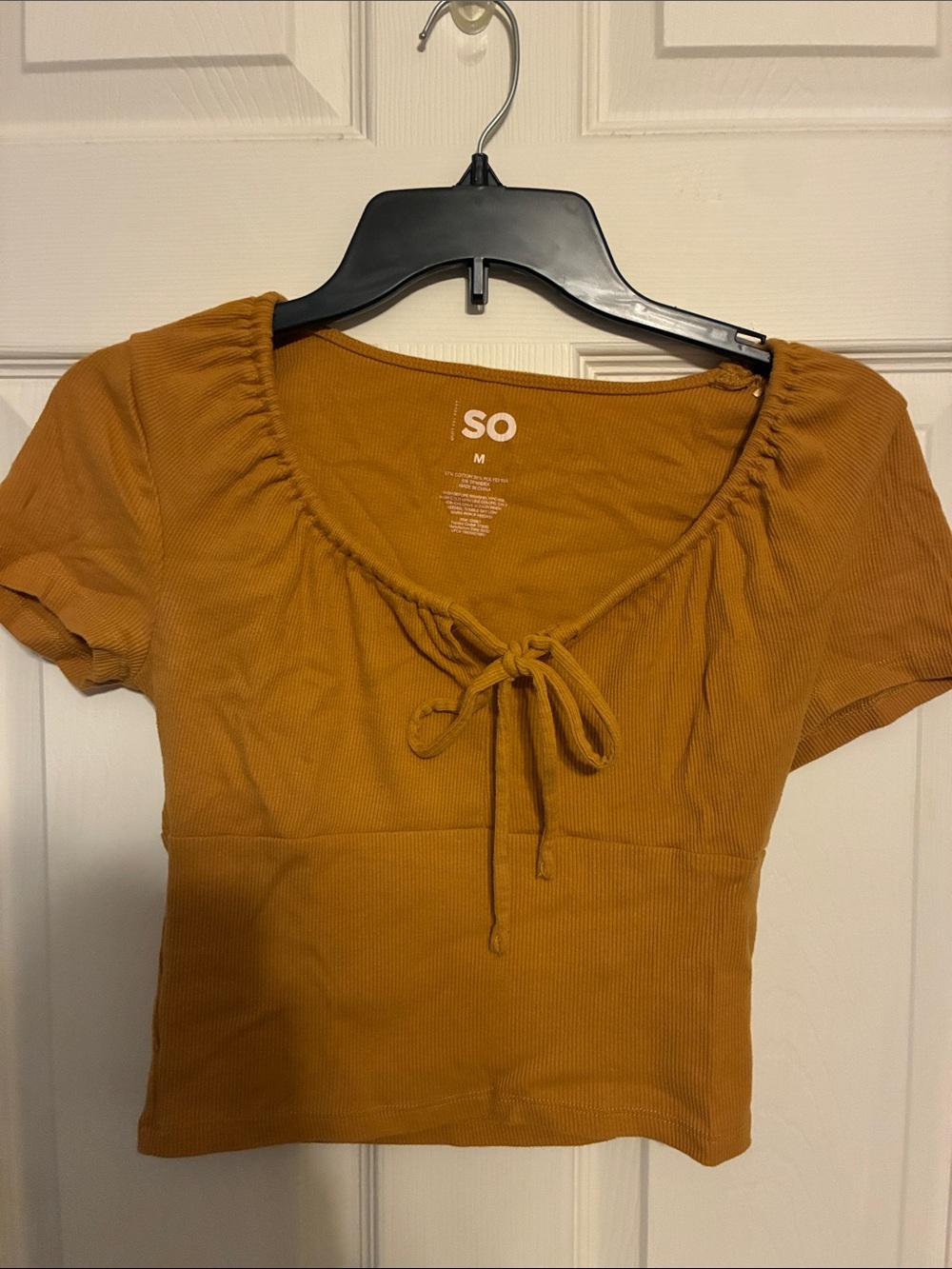 SO Mustard Ribbed Tie-Front Crop Top